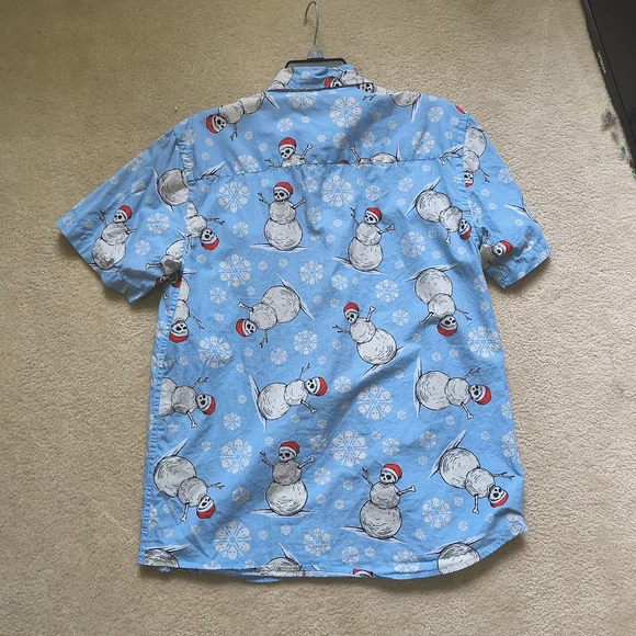 VSTR Light Blue Snowman Print Men's Casual Shirt - Picture 3 of 3